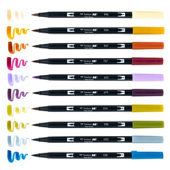 Tombow ABT Dual Brush Pen Art Markers Calligraphy Drawing Pen Set Bright  10-Pack Blendable Brush Fine Tip Watercolor lettering