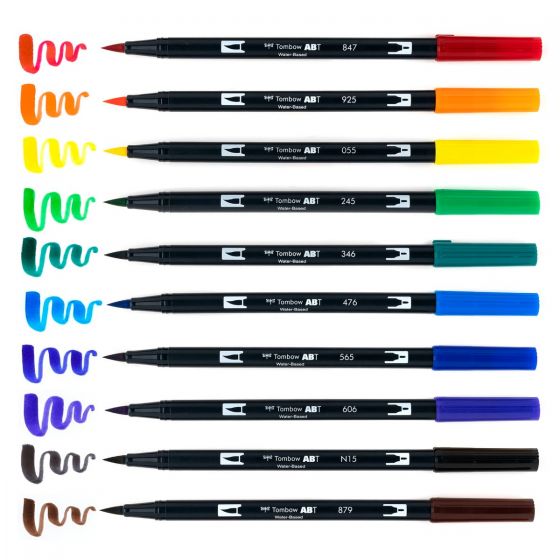 Dual Brush Pen Art Markers, Tropical, 10-Pack + Free Fudenosuke