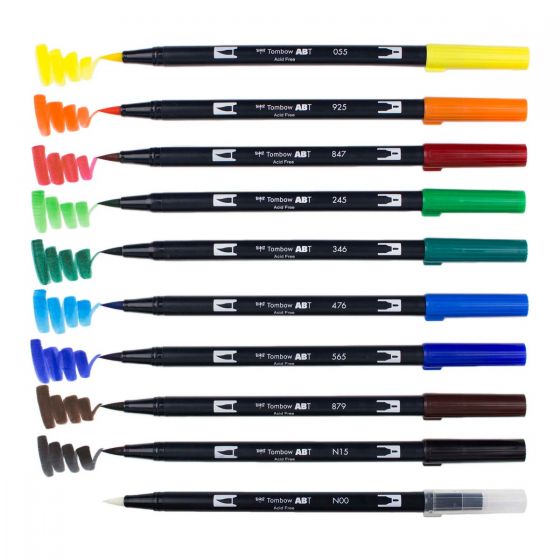 Tombow 56185 Dual Brush Pen Art Markers, Bright, 10-Pack. Blendable, Brush  and Fine Tip Markers